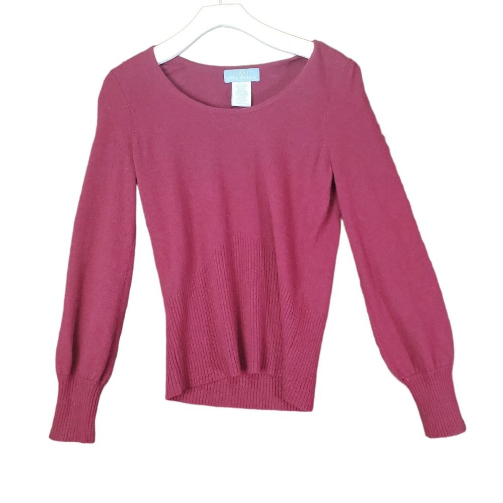 U-KNIT Womens Sweater 100% Cashmere Pullover Ribbed Knit Puffy Balloon Medium